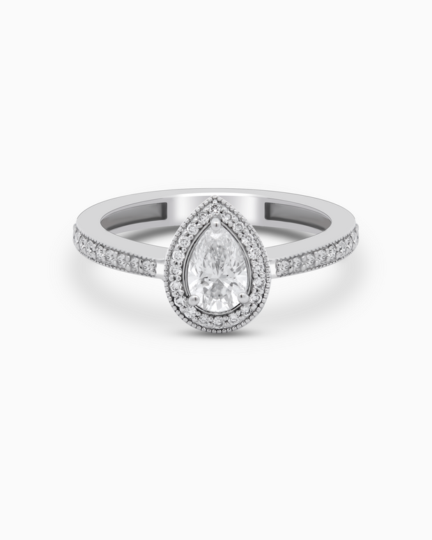 18K White Gold Pear Halo Lab-Grown Diamond Ring – 0.70ct.