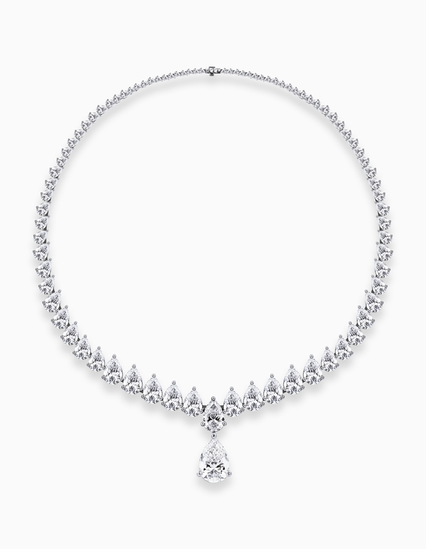 18K White Gold Pear Drop Lab-Grown Diamond Necklace – 25.80ct.