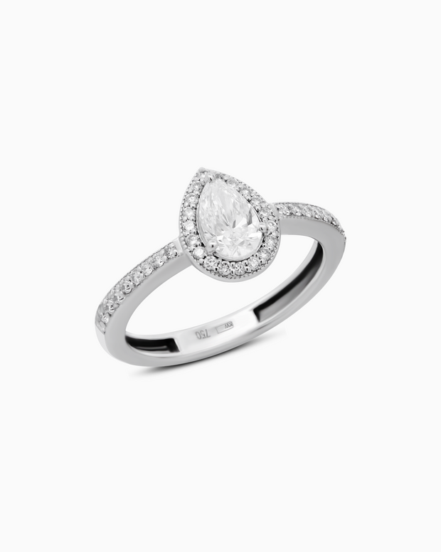18K White Gold Pear Halo Lab-Grown Diamond Ring – 0.70ct.
