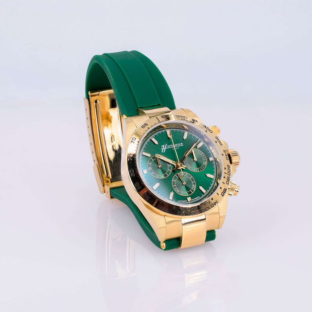 Huranus Chronograph Green Dial – 18k Gold &amp; Rubber Strap