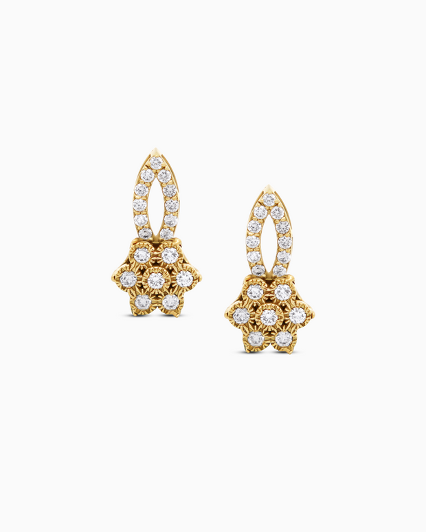 18K Yellow Gold Floral Diamond Drop Stud Earrings – 0.40ct.