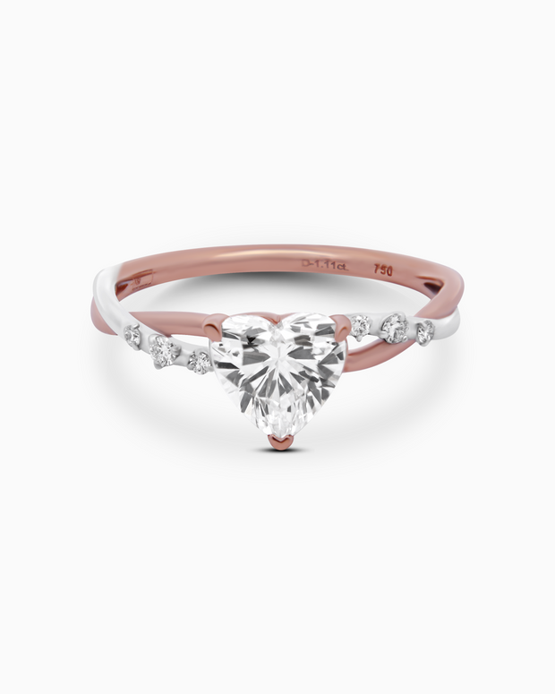 18K Two-Tone White and Rose Gold Heart Lab-Grown Diamond Ring – 1.10ct.