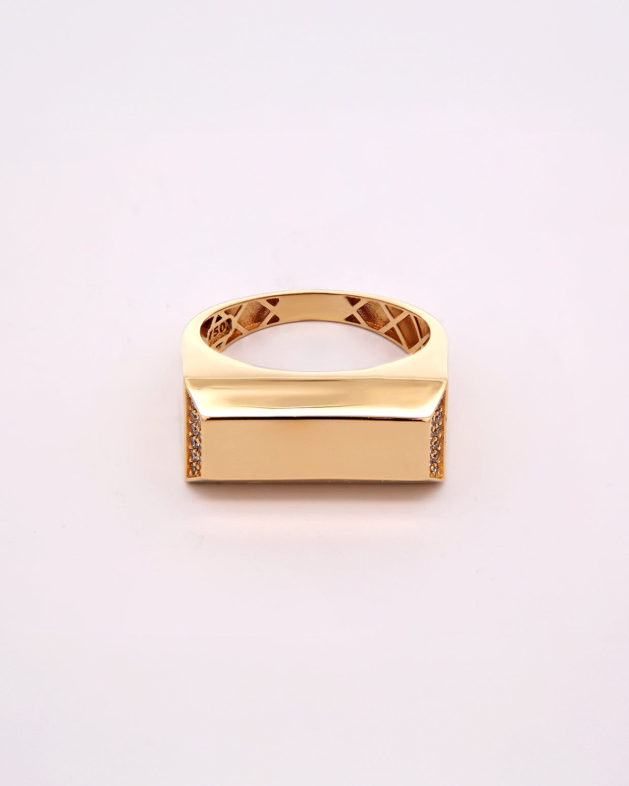 18K Gold Geometric Signet Ring with Pavé Accents