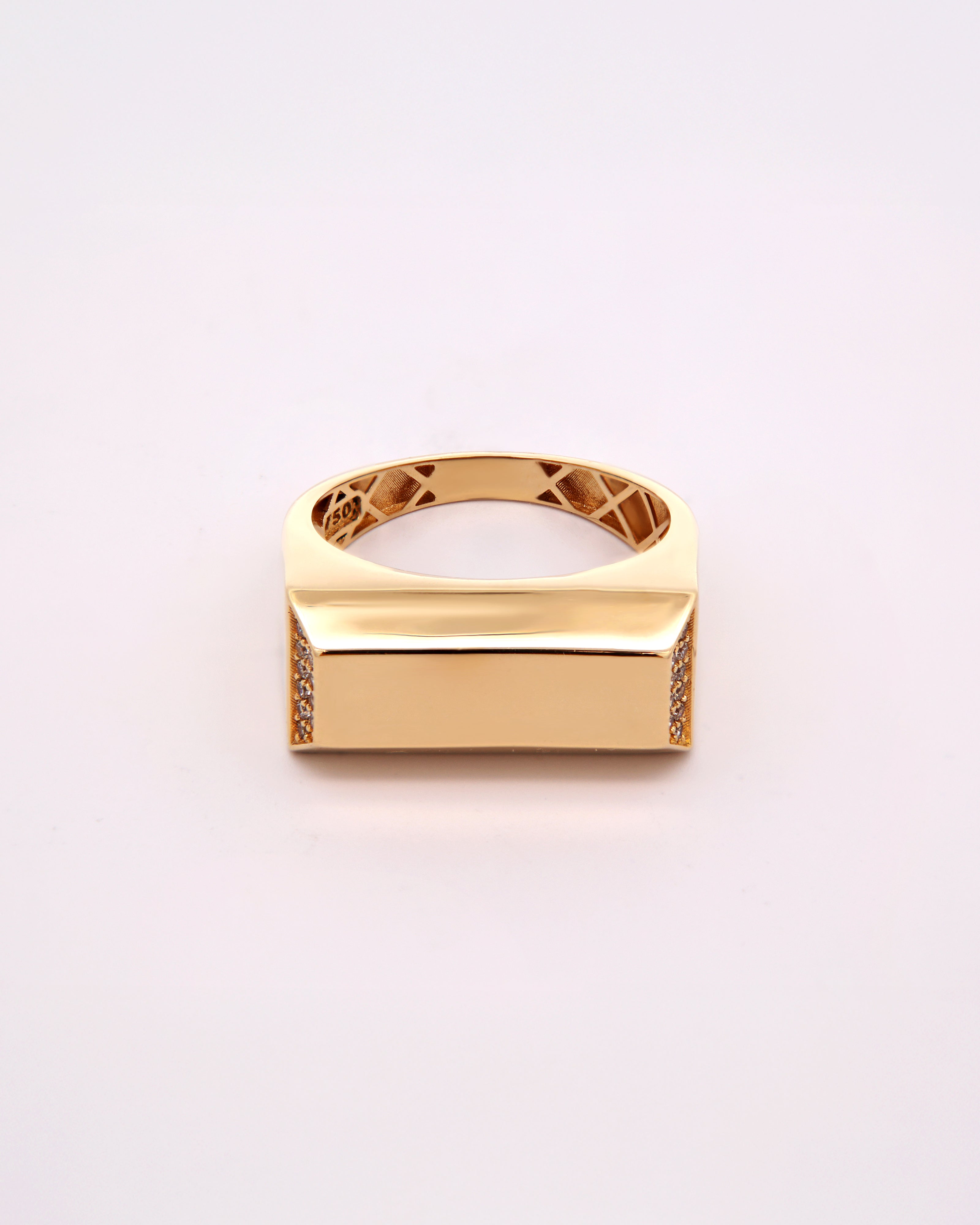 18K Gold Geometric Signet Ring with Pavé Accents
