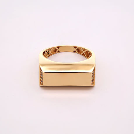18K Gold Geometric Signet Ring with Pavé Accents