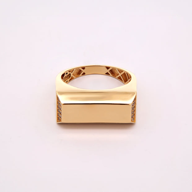 18K Gold Geometric Signet Ring with Pavé Accents
