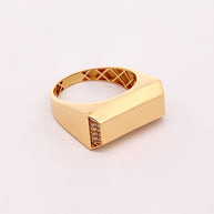 18K Gold Geometric Signet Ring with Pavé Accents