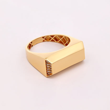 18K Gold Geometric Signet Ring with Pavé Accents