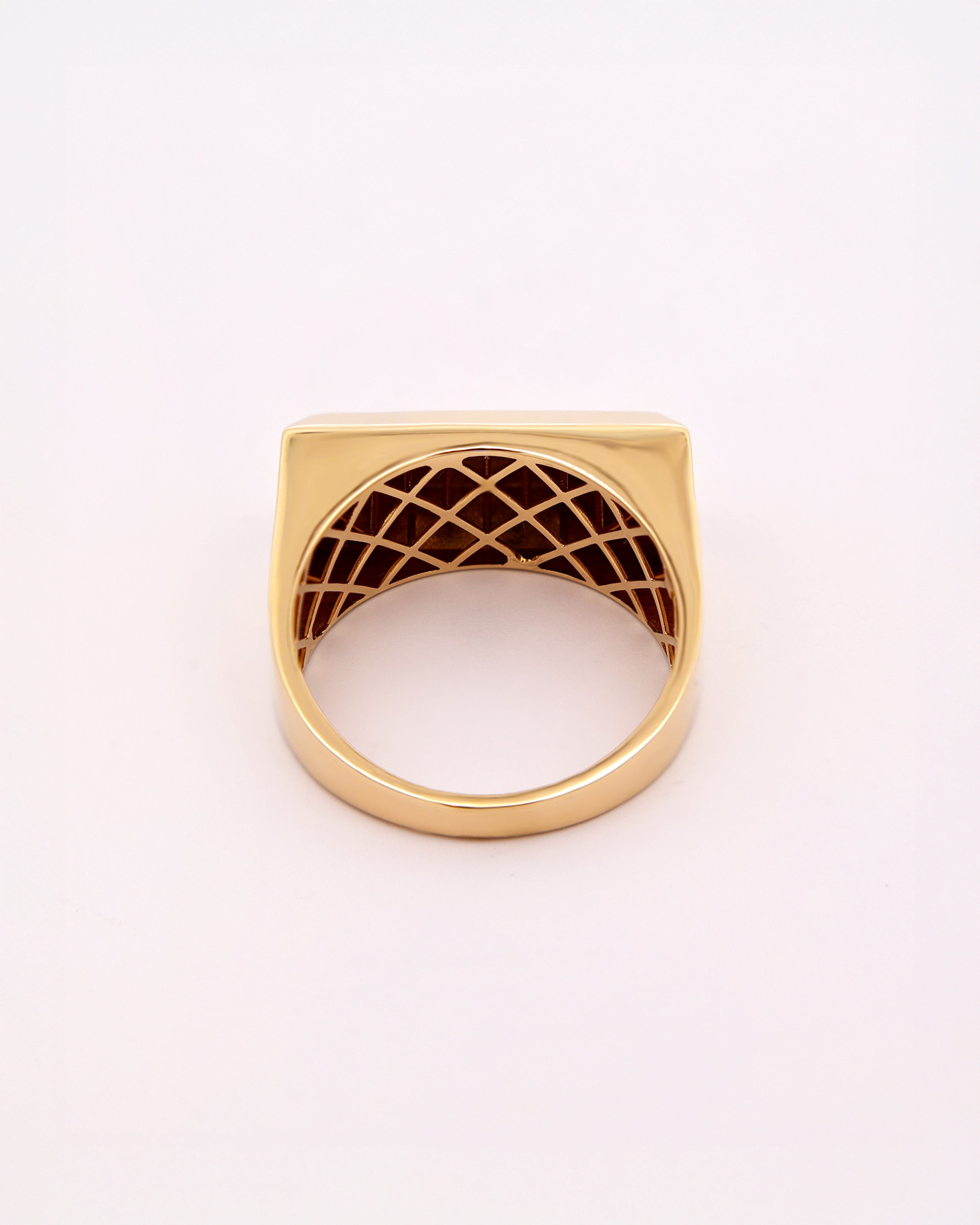 18K Gold Geometric Signet Ring with Pavé Accents