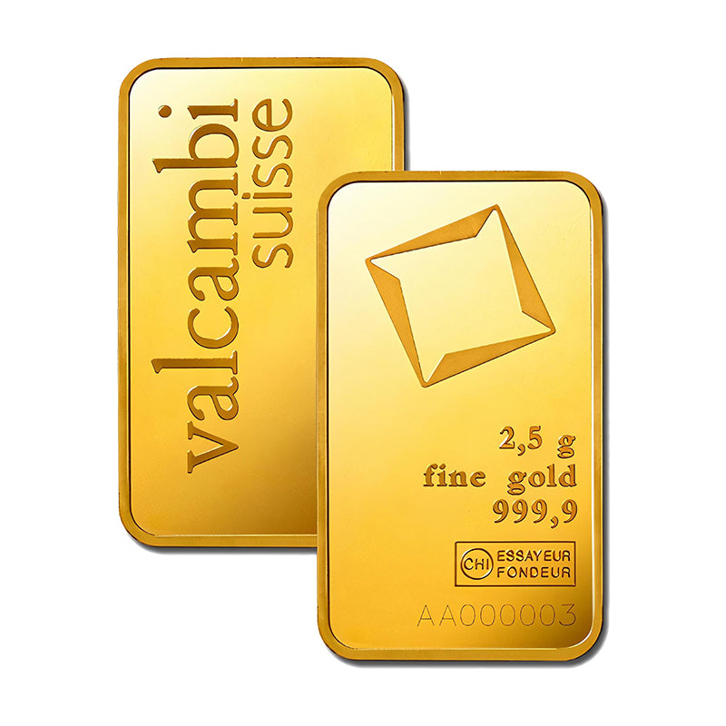 2.5 Gram Gold Bar 24KT Valcambi Suisse Gold -