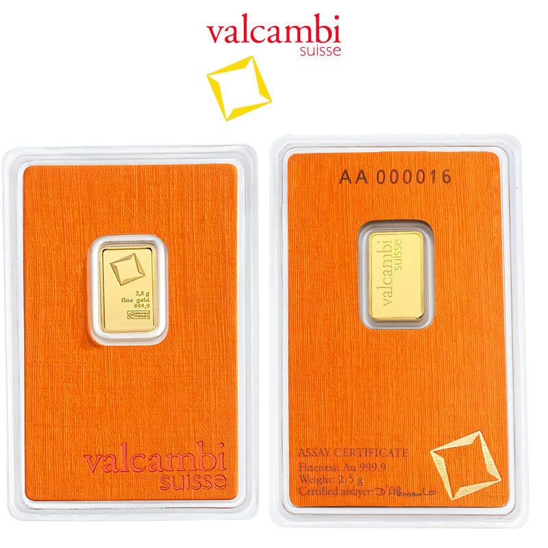 2.5 Gram Gold Bar 24KT Valcambi Suisse Gold -