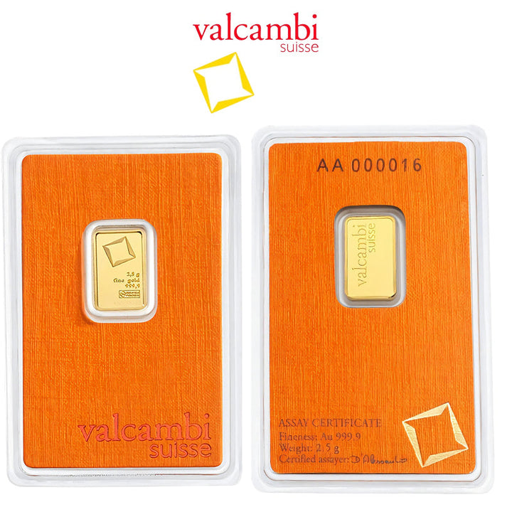 2.5 Gram Gold Bar 24KT Valcambi Suisse Gold -