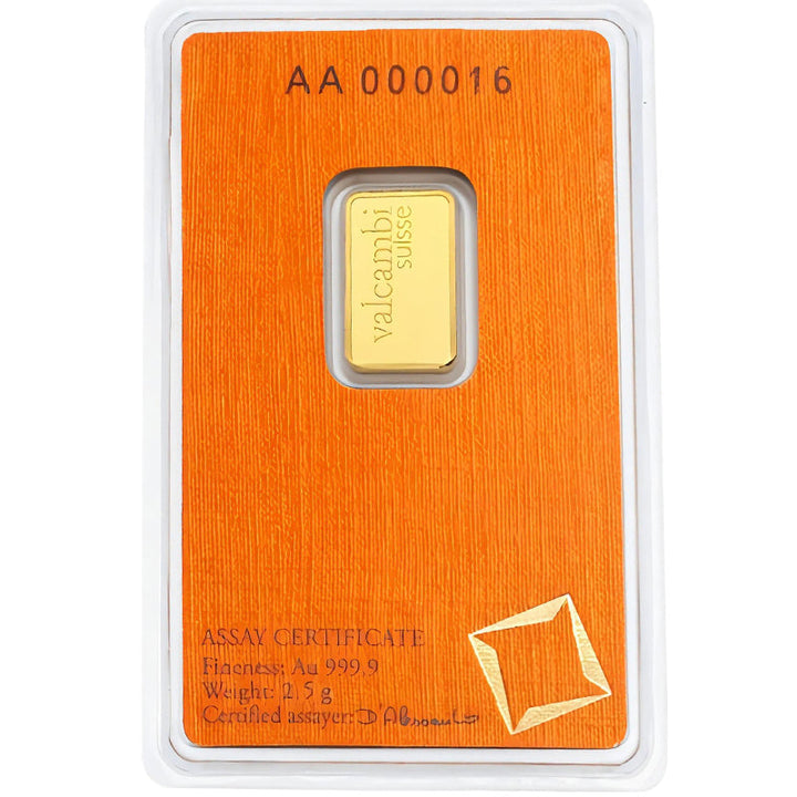 2.5 Gram Gold Bar 24KT Valcambi Suisse Gold -