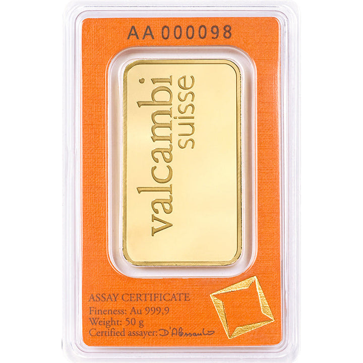 50 Grams Gold Bar 24KT Valcambi Suisse Gold -