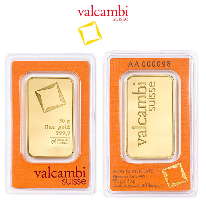 50 Grams Gold Bar 24KT Valcambi Suisse Gold -
