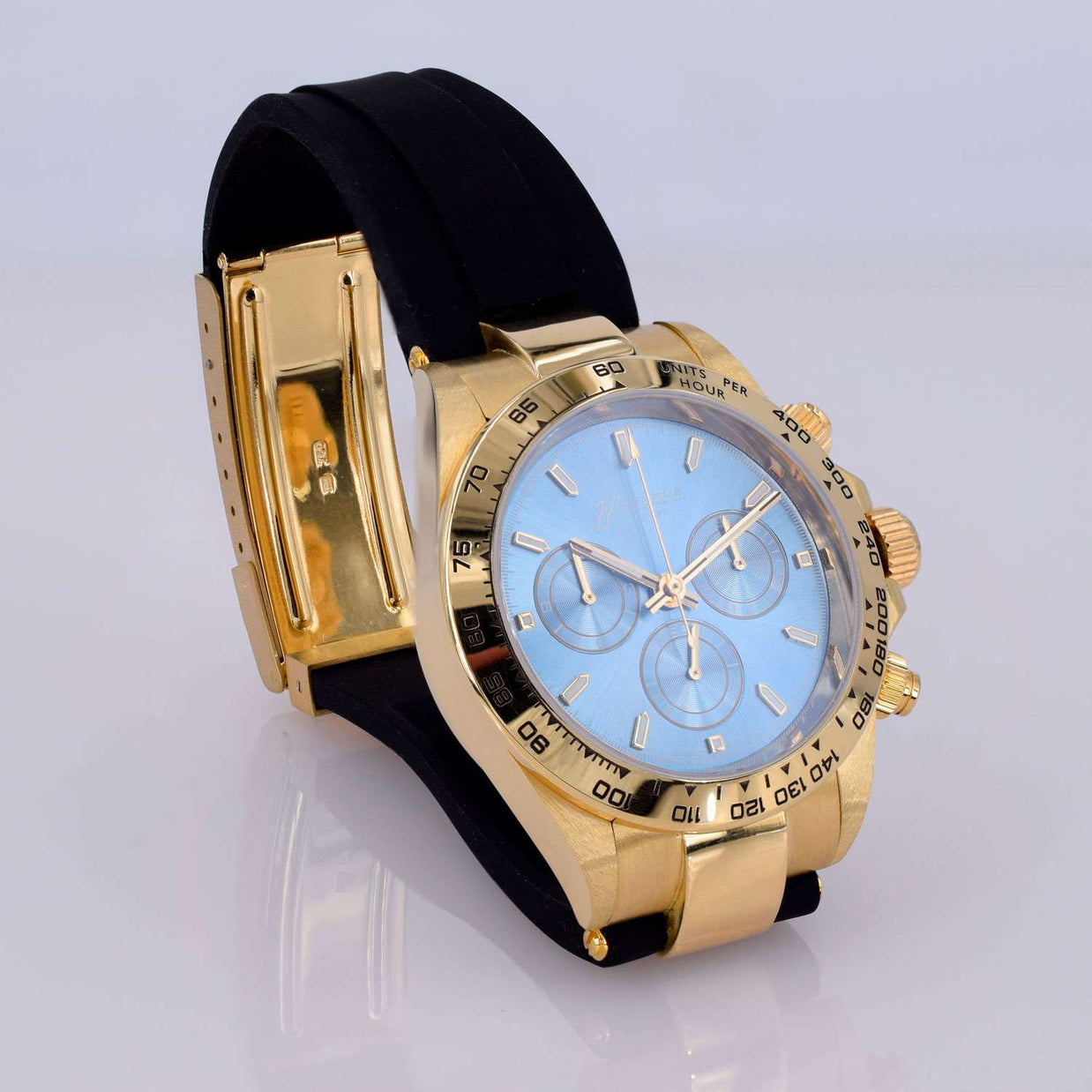 Huranus Chronograph Azur Dial – 18k Gold & Rubber Strap