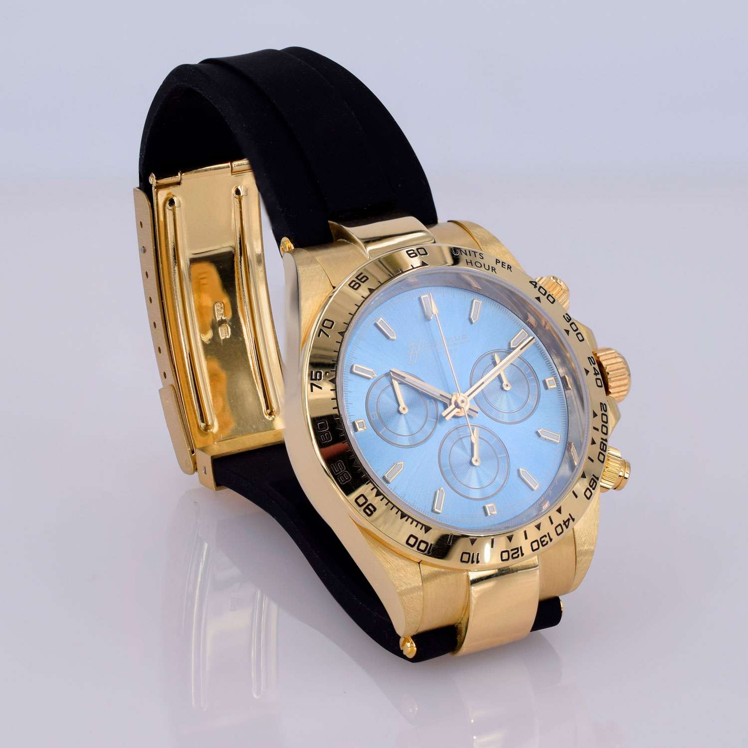 Huranus Chronograph Azur Dial – 18k Gold & Rubber Strap