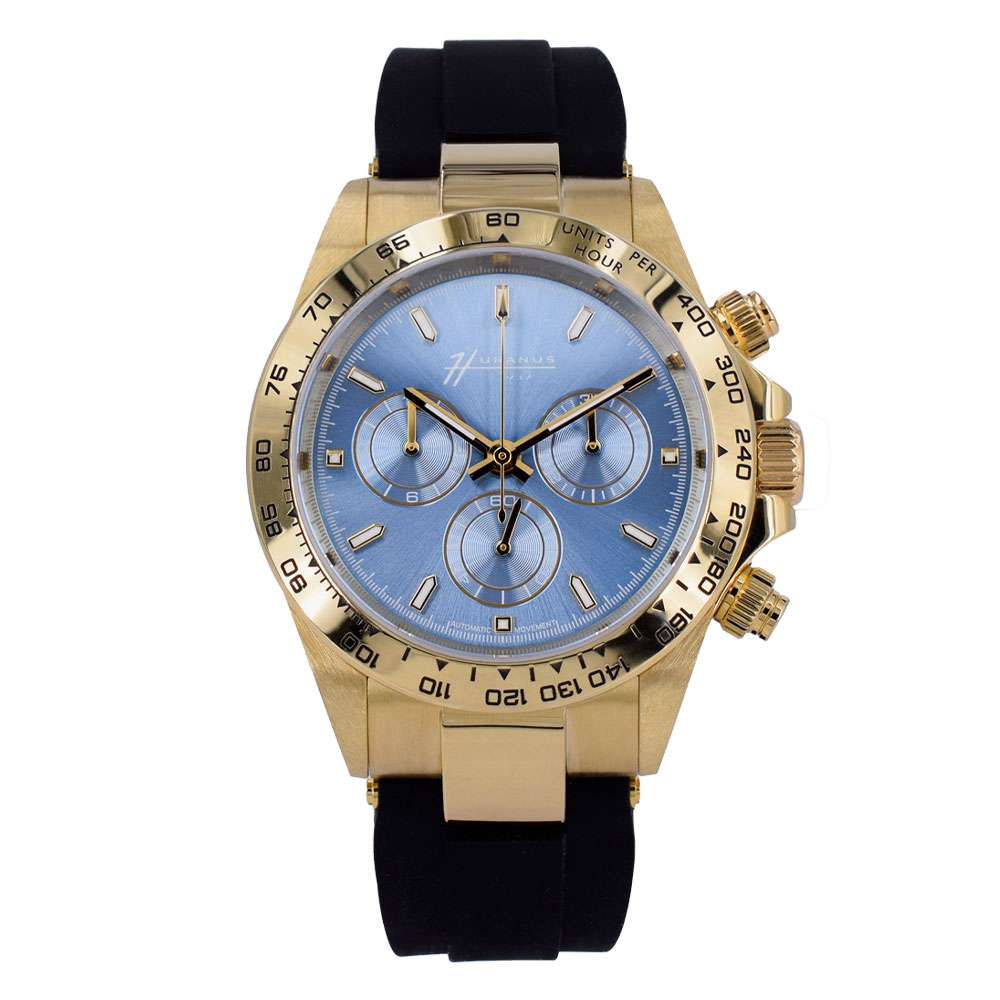 Huranus Chronograph Azur Dial – 18k Gold & Rubber Strap