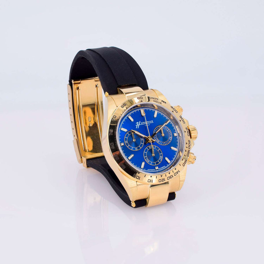 Huranus Chronograph Blu Dial – 18k Gold & Rubber Strap
