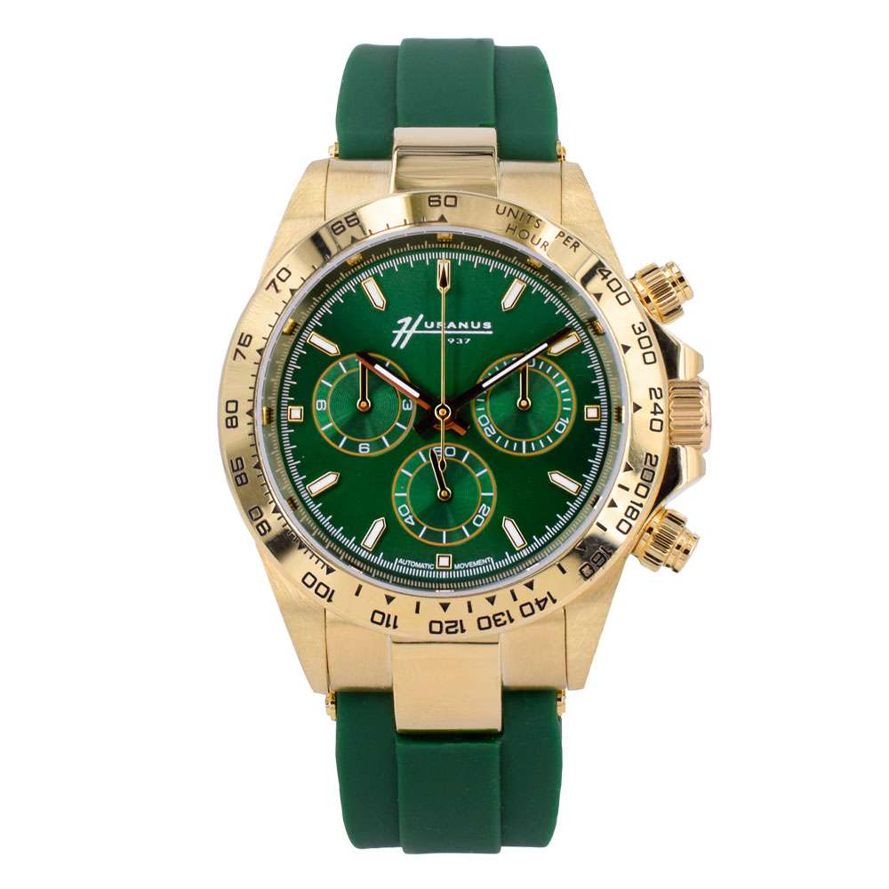 Huranus Chronograph Green Dial – 18k Gold & Rubber Strap