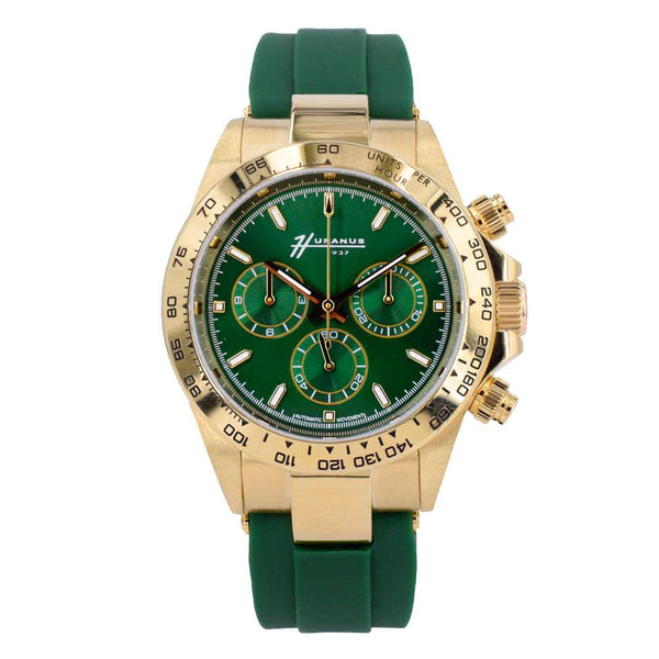 Huranus Chronograph Green Dial – 18k Gold &amp; Rubber Strap