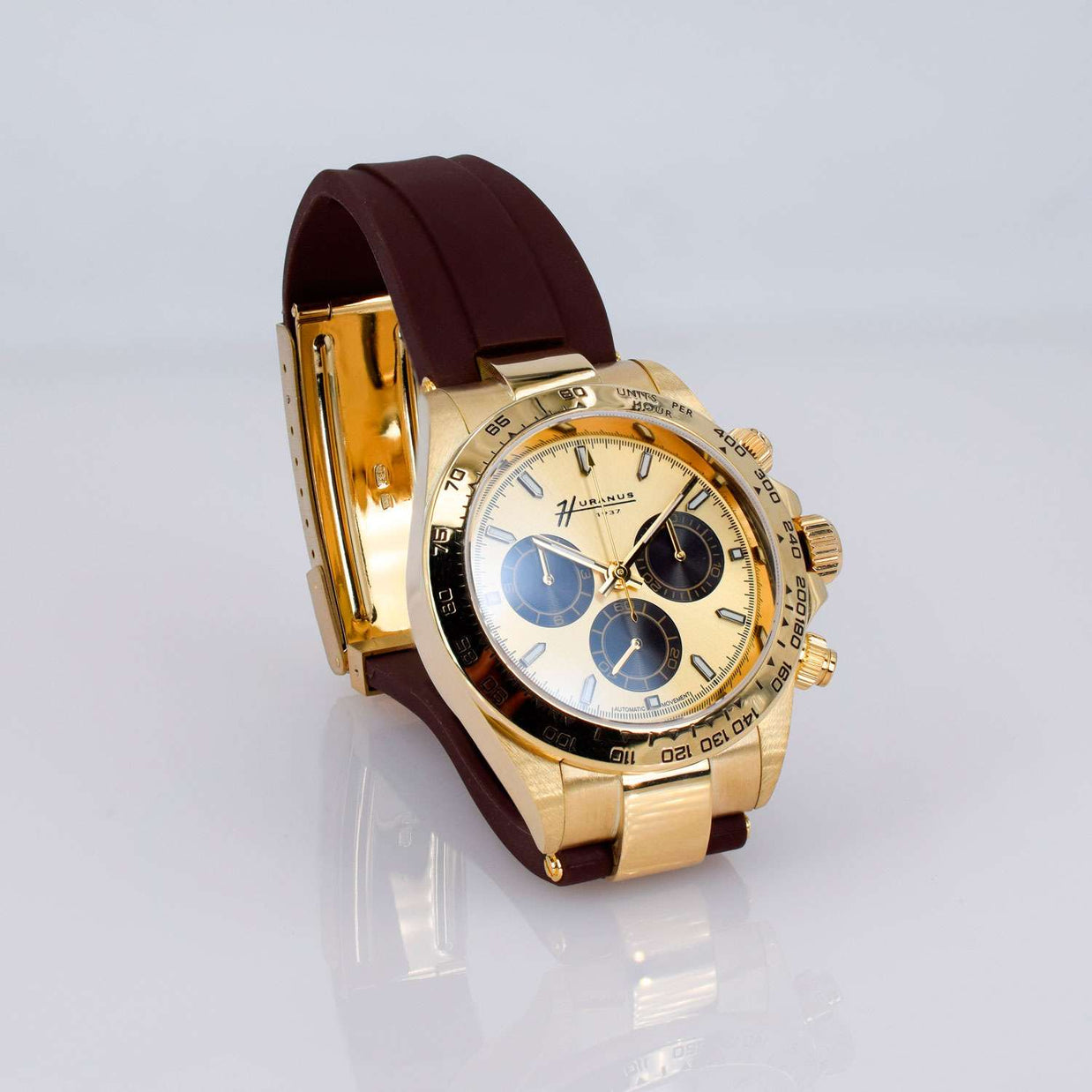 Huranus Chronograph Yellow Dial – 18k Gold & Rubber Strap