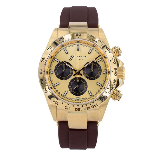 Huranus Chronograph Yellow Dial – 18k Gold &amp; Rubber Strap