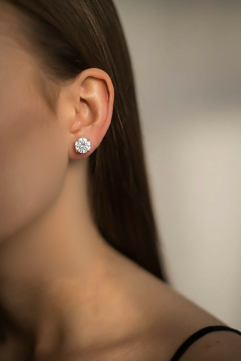 2-Carat Solitaire Stud Earrings – 18k Yellow Gold (2.10ctw)