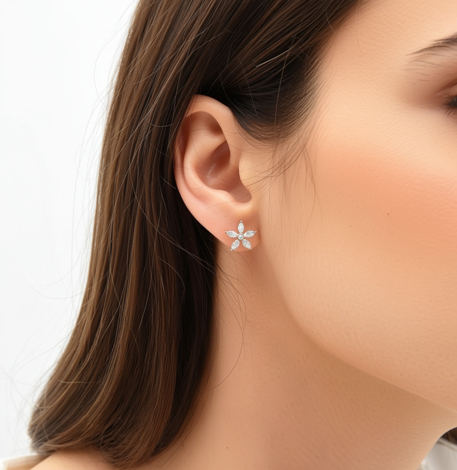 The 5-Petal Marquise Diamond Floral Studs (0.90ctw)