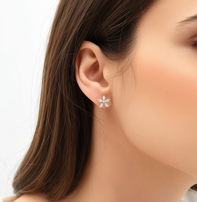 The 5-Petal Marquise Diamond Floral Studs (0.90ctw)
