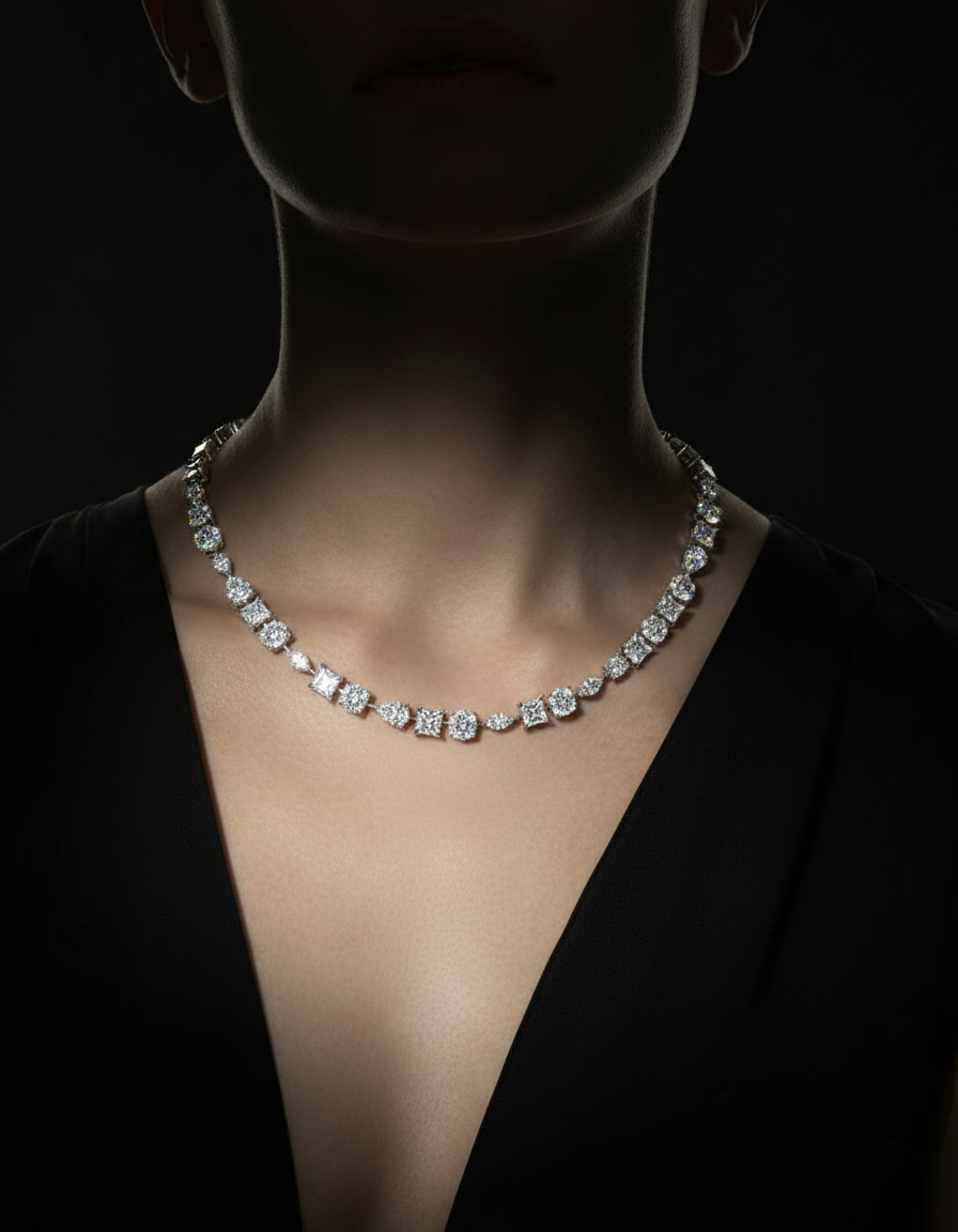 The Mosaic Mix-Shape Diamond Necklace – 16.92ctw (18k White Gold)