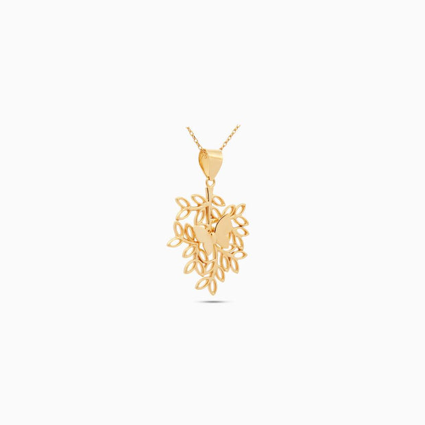 18K Gold Butterfly Leaf Pendant