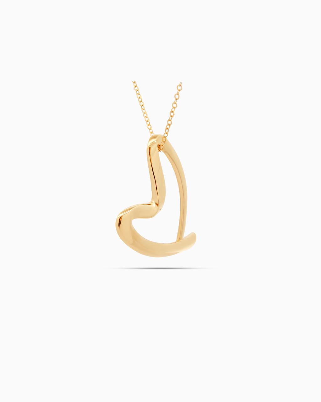 18K Gold Open Heart Curve Pendant
